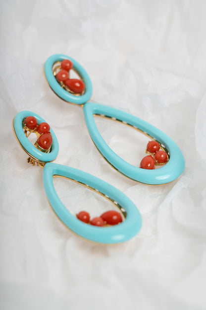 SOARA - ORECCHINI PENDENTI A GOCCIA IN TURCHESE E CORALLO