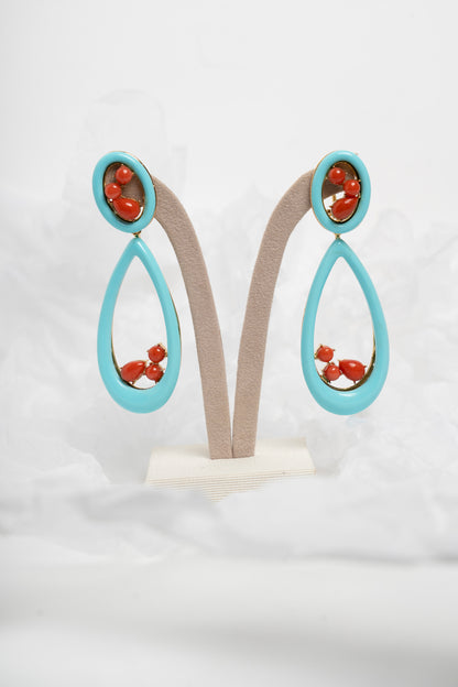 SOARA - ORECCHINI PENDENTI A GOCCIA IN TURCHESE E CORALLO
