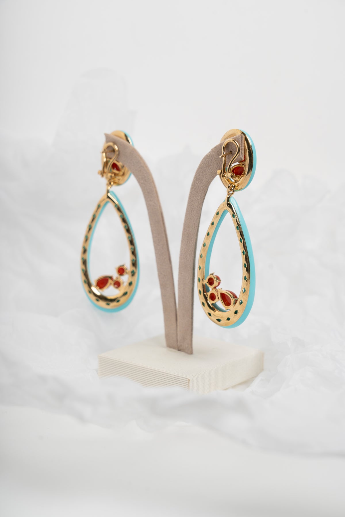 SOARA - ORECCHINI PENDENTI A GOCCIA IN TURCHESE E CORALLO