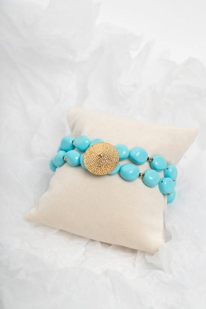 SOARA - BRACCIALE ELASTICO MULTIFILO IN TURCHESE E CENTRALE IN ARGENTO DORATO