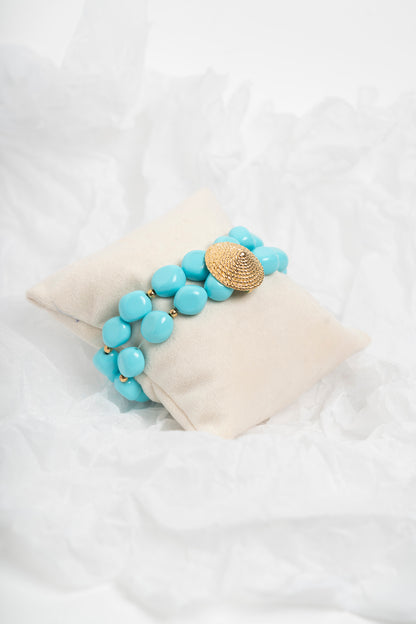 SOARA - BRACCIALE ELASTICO MULTIFILO IN TURCHESE E CENTRALE IN ARGENTO DORATO