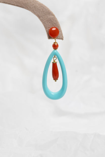 SOARA - ORECCHINI PENDENTI A GOCCIA IN TURCHESE E CORALLO
