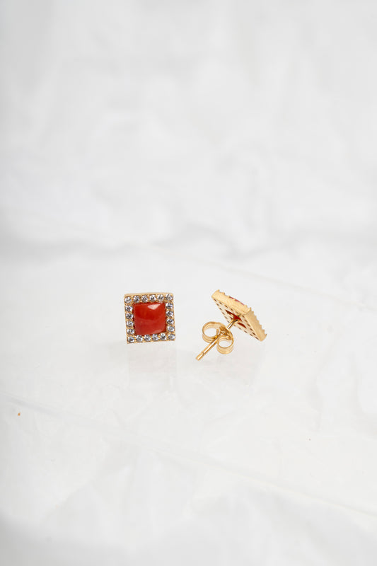 SOARA - ORECCHINI A LOBO IN ARGENTO DORATO E CORALLO