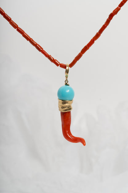 SOARA - CIONDOLO CORNO IN CORALLO E TURCHESE