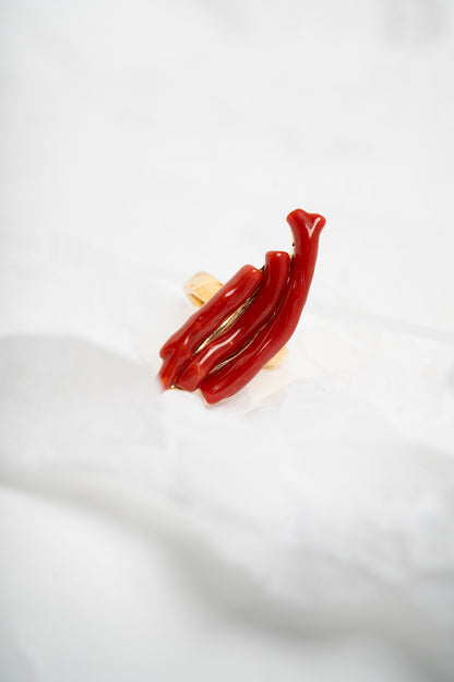 SOARA - ANELLO ARGENTO DORATO RAMO CORALLO