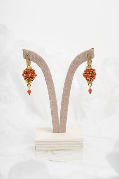 SOARA - ORECCHINI PENDENTI CORALLO E ARGENTO DORATO