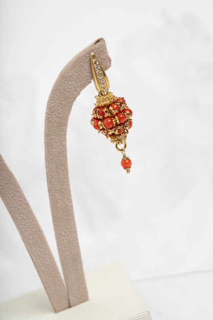 SOARA - ORECCHINI PENDENTI CORALLO E ARGENTO DORATO