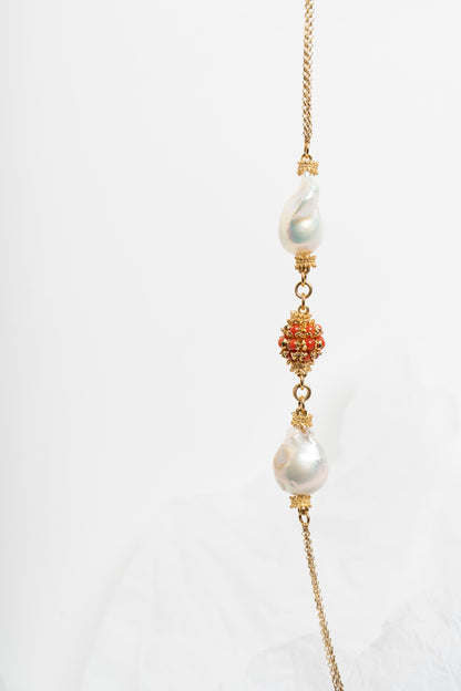 SOARA -  COLLANA IN ARGENTO DORATO CON CORALLO E PERLE BAROCCHE