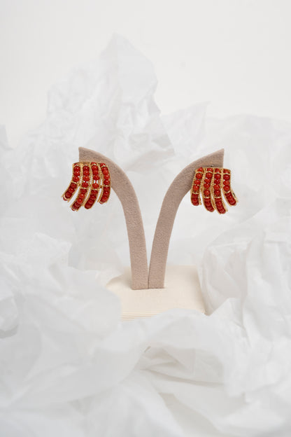 SOARA - ORECCHINI A SALIRE IN ARGENTO DORATO E CORALLO