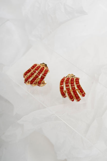 SOARA - ORECCHINI A SALIRE IN ARGENTO DORATO E CORALLO