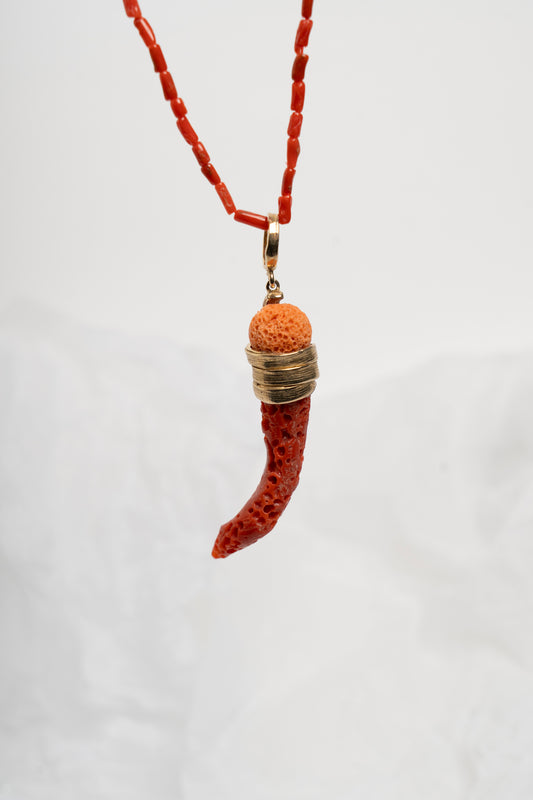 SOARA - CIONDOLO CORNO IN CORALLO ROSSO E ROSA