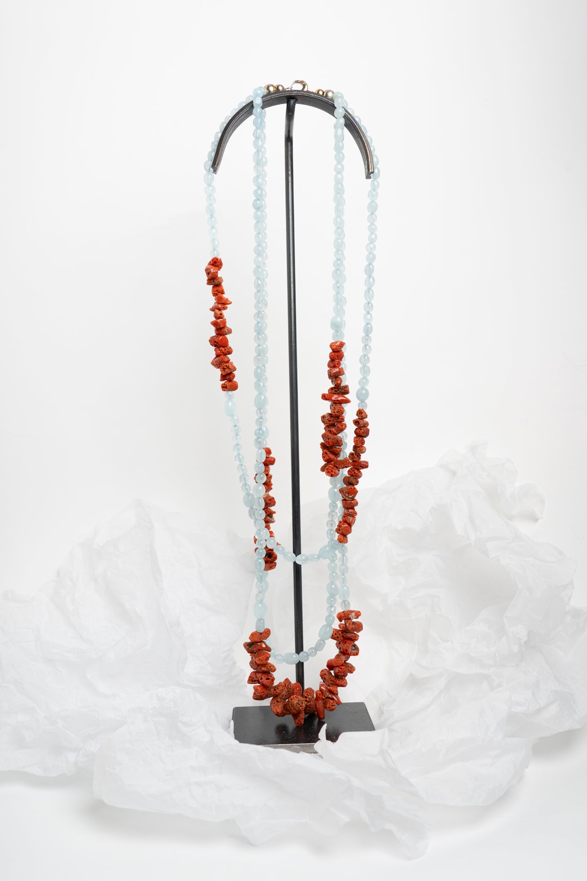 SOARA - COLLANA MULTIFILI IN ACQUAMARINA E CORALLO