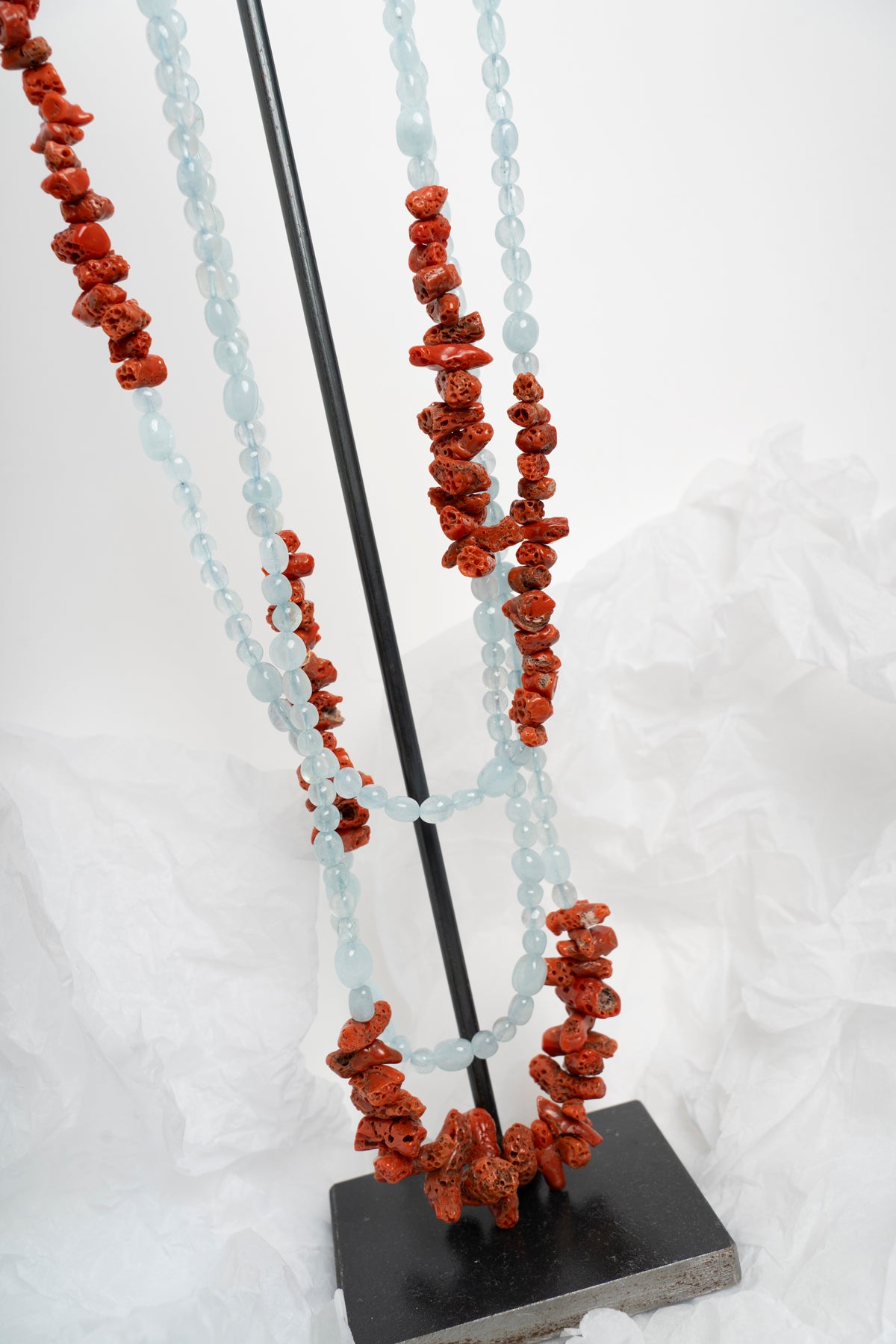 SOARA - COLLANA MULTIFILI IN ACQUAMARINA E CORALLO