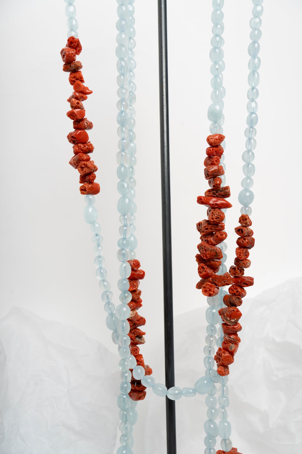 SOARA - COLLANA MULTIFILI IN ACQUAMARINA E CORALLO