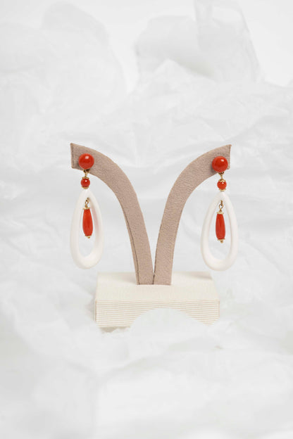 SOARA - ORECCHINI PENDENTI AGATA BIANCA E CORALLO