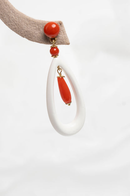 SOARA - ORECCHINI PENDENTI AGATA BIANCA E CORALLO