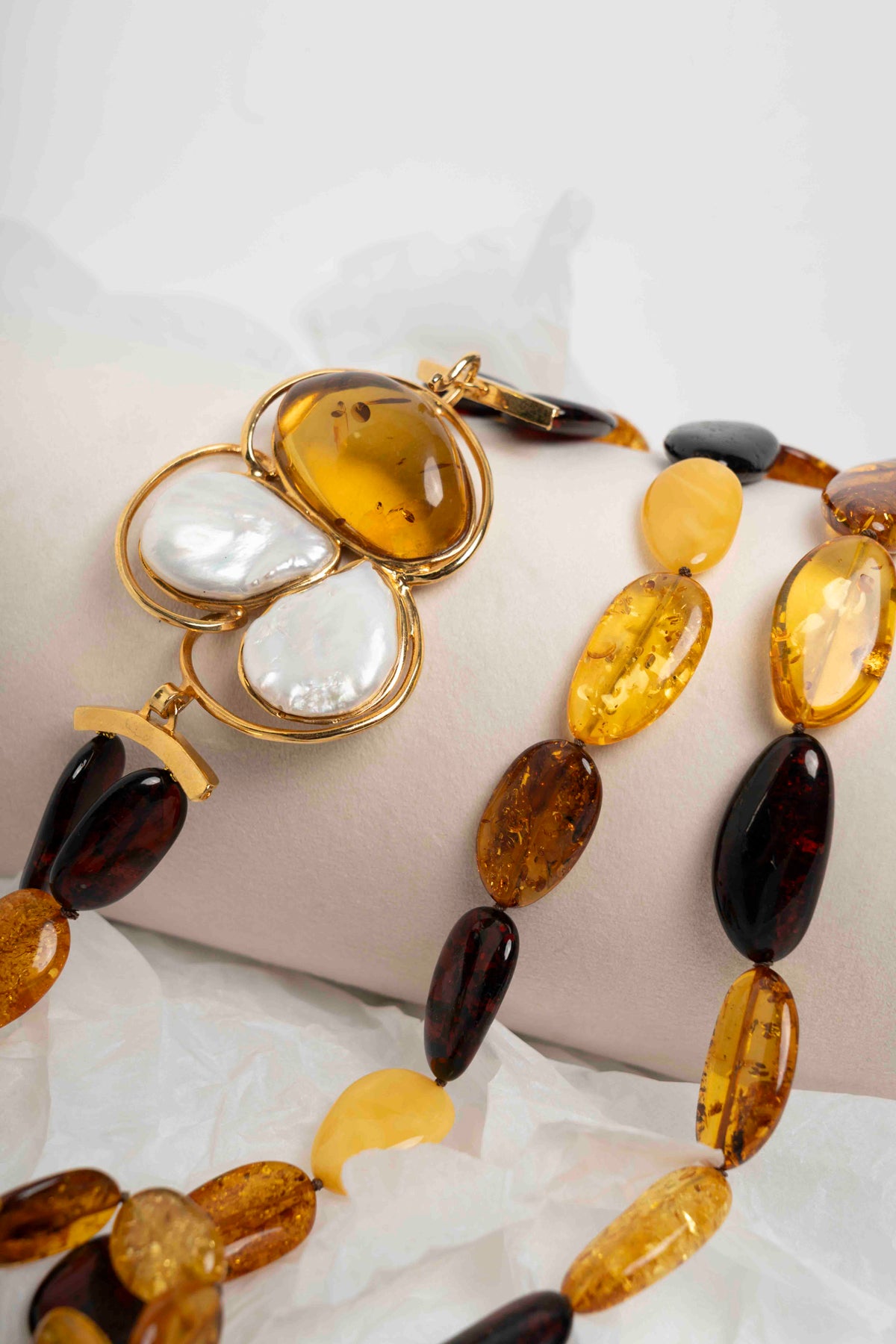 SOARA -  COLLANA AMBRA E PERLE