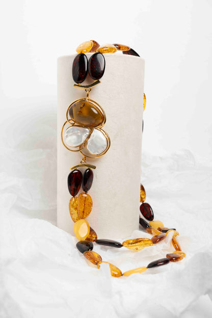 SOARA -  COLLANA AMBRA E PERLE