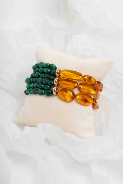 SOARA - BRACCIALE ELSTICO AMBRA E MALACHITE