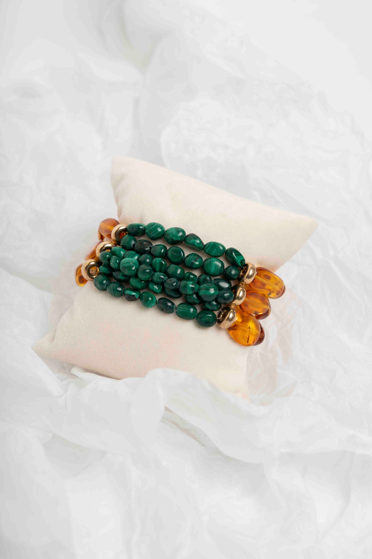 SOARA - BRACCIALE ELSTICO AMBRA E MALACHITE