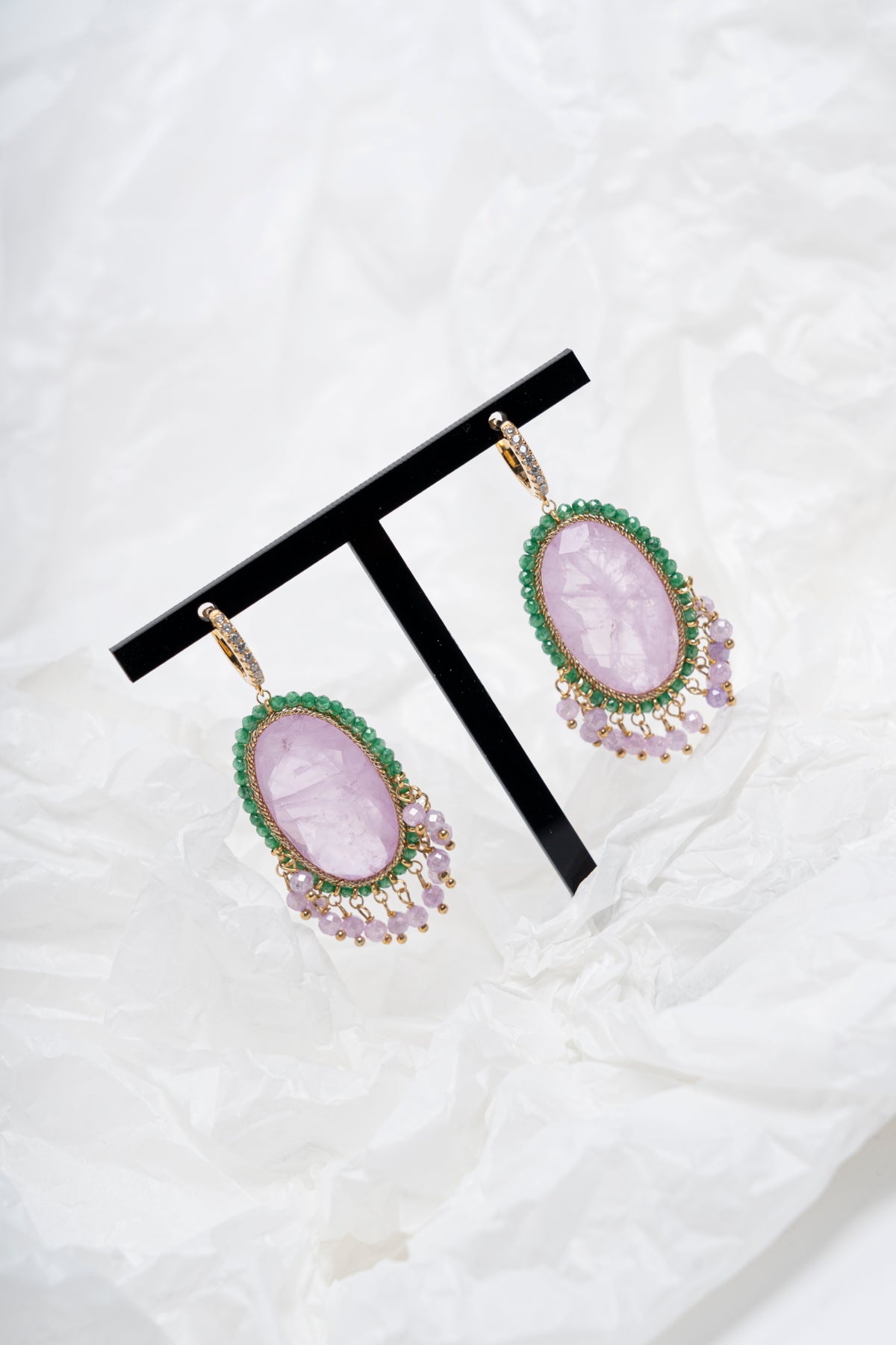 SICYLUI - ORECCHINI PENDENTI ZIRCONI GLICINE E VERDE MARE