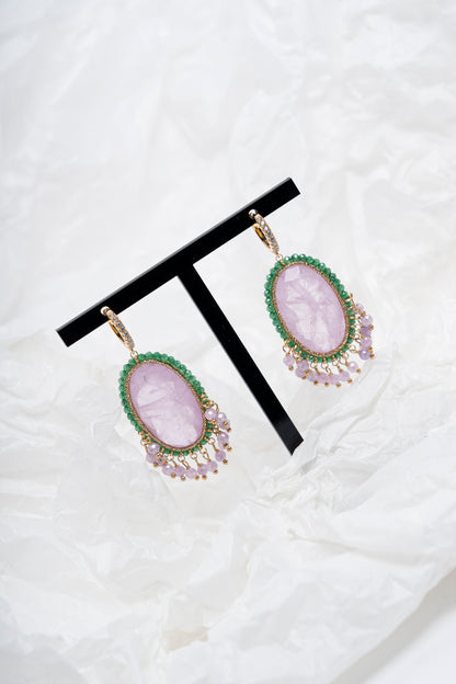 SICYLUI - ORECCHINI PENDENTI ZIRCONI GLICINE E VERDE MARE