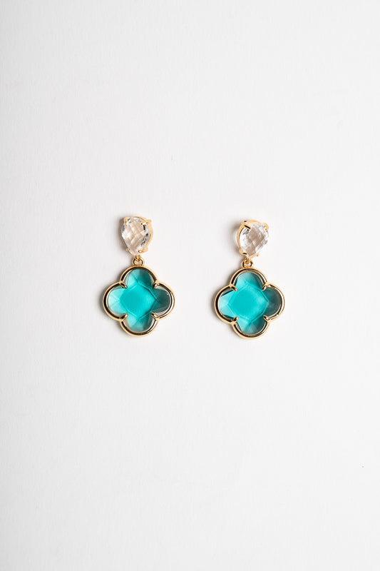 SICYLUI - CLOVER EARRINGS WITH TURQUOISE AND WHITE CRYSTALS