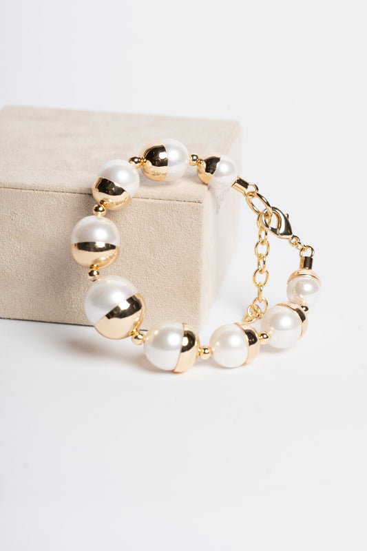 BRACCIALE OTTONE E PERLE 20+4 CM