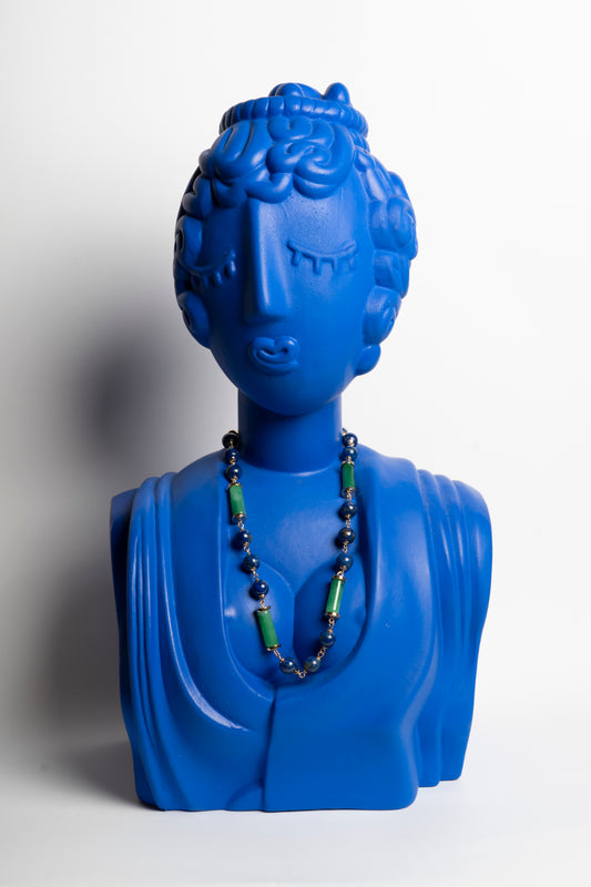 COLLANA OTTONE AGATA VERDE QUARZO BLU