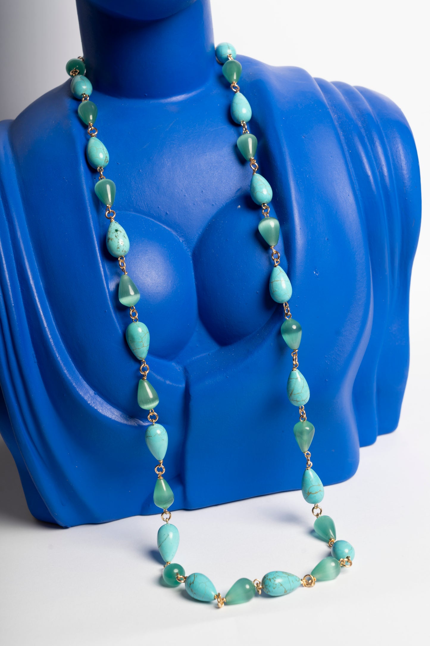 COLLANA AREGENTO E PIETRE TURCHESE E VERDI