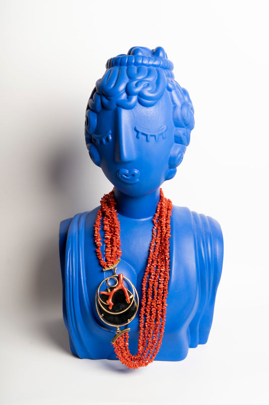 COLLANA CORALLO E MEDAGLIONE IN ONICE