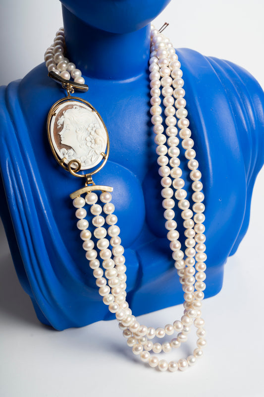 COLLANA PERLE MULTIFILI CON CAMEO