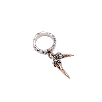 NEMORIS - ANELLO CON CORNI PENDENTI IN BRONZO E ARGENTO