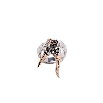 NEMORIS - ANELLO CON CORNI PENDENTI IN BRONZO E ARGENTO