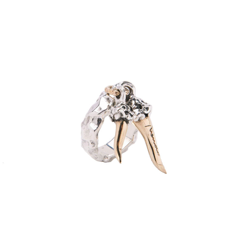 NEMORIS - ANELLO CON CORNI PENDENTI IN BRONZO E ARGENTO