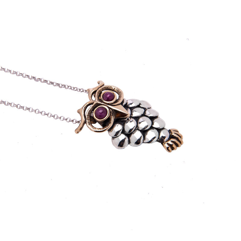 COLLANA CIONDOLO CIVETTA RUBINI