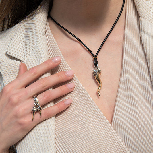 COLLANA CORNO AREGNTO E BRONZO