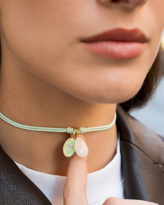 CHARM BAR - CIONDOLO GIADA BIANCA A GOCCIA