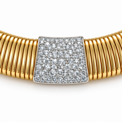 LEO PIZZO - COLLIER GIROCOLLO TUBOGAS CON PAVE CENTRALE DI DIAMANTI