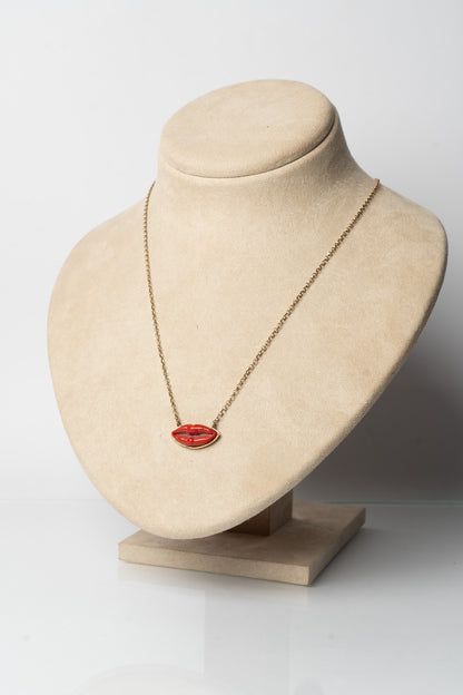 SOARA - COLLANA BOCCA IN ARGENTO DORATO E PASTA DI CORALLO