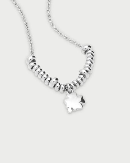 COLLANA GIROCOLLO ARGENTO RODIO CON SFERE E MICRO PENDENTE QUADRIFOGLIO