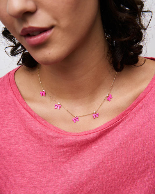 COLLANA ARGENTO DORATO CON CIONDOLI FIOCCO E ZIRCONI