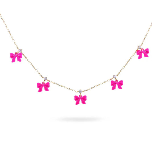COLLANA ARGENTO DORATO CON CIONDOLI FIOCCO E ZIRCONI