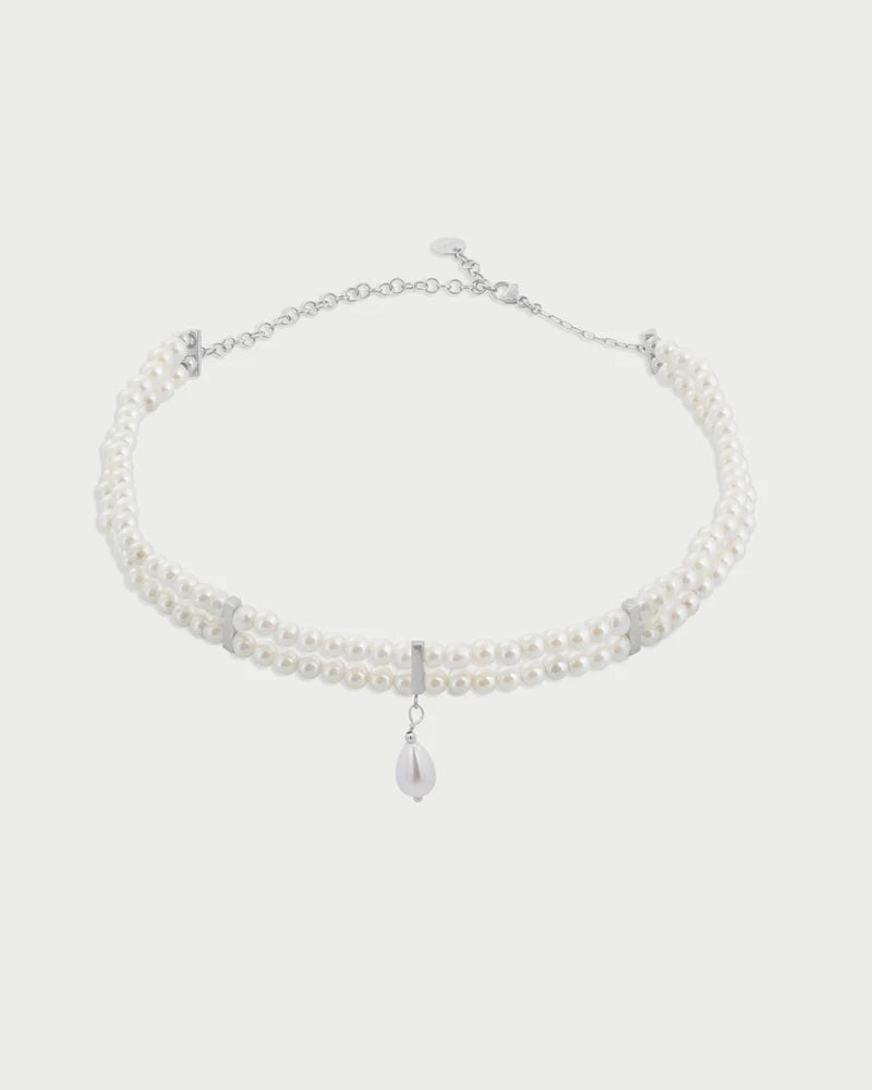 RDM- COLLANA CHOCKER ELASTICO DOPPIO FILO DI PERLE E PENDENTE CENTRALE
