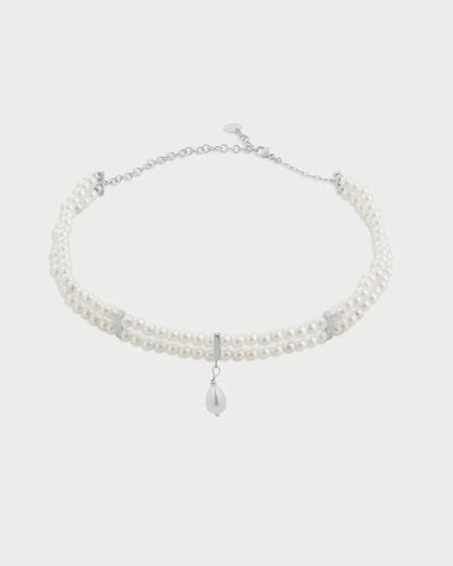 RDM- COLLANA CHOCKER ELASTICO DOPPIO FILO DI PERLE E PENDENTE CENTRALE