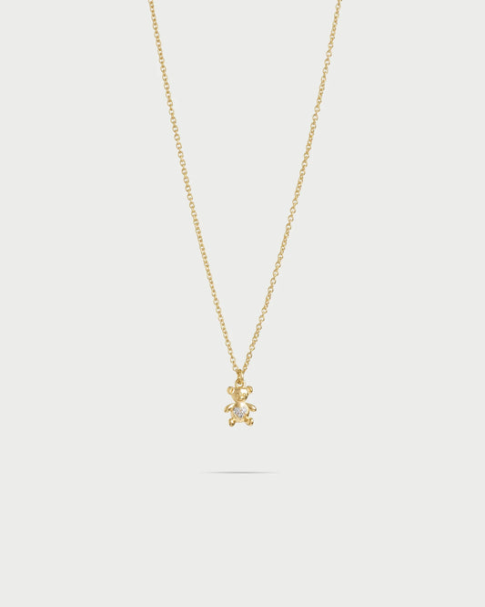GIROCOLLO CATENA E ORSETTO TEDDY FANCY ARGENTO DORATO E ZIRCONI