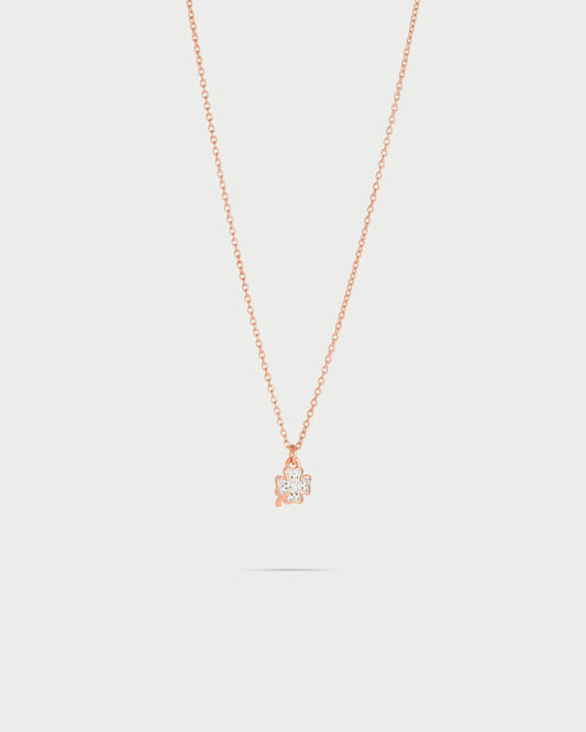 COLLANA GIROCOLLO ARGENTO ROSE' CON QUADRIFOGLIO PAVE' ZIRCONI