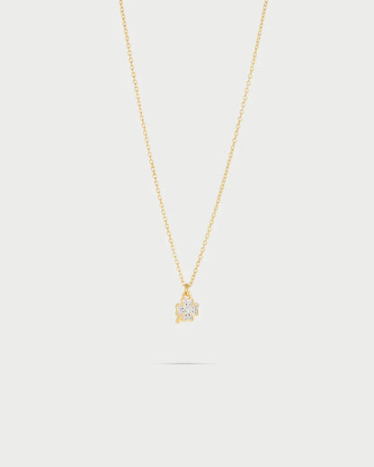 COLLANA GIROCOLLO ARGENTO DORATO CON PENDENTE QUADRIFOGLIO PAVE' ZIRCONI