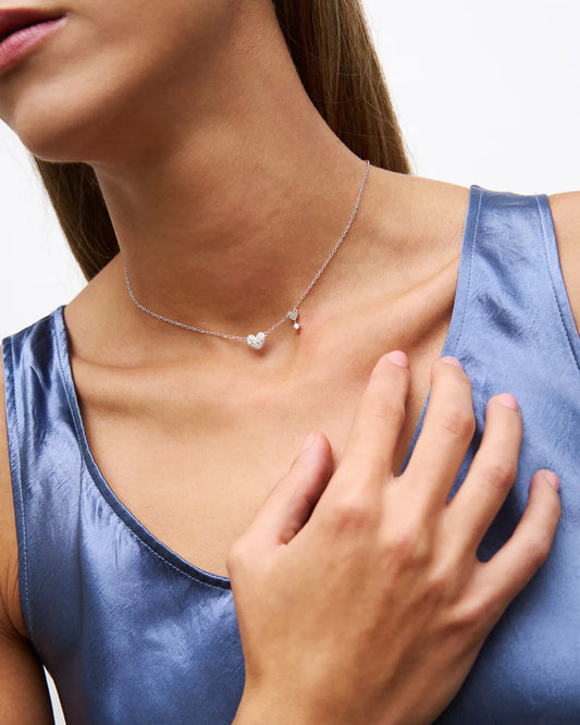 COLLANA GIROCOLLO ARGENTO RODIO CON CUORE PAVE' ZIRCONI