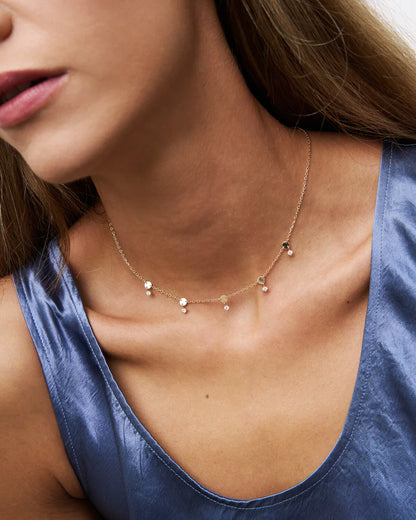 COLLANA GIROCOLLO ARGENTO DORATO CON CERCHI E ZIRCONI